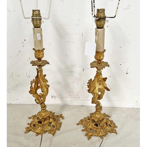 1326 - PAIR OF LATE 19TH OR EARLY 20TH CENTURY GILT METAL TABLE LAMPS, 45CM TALL