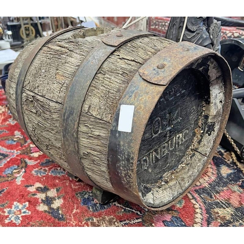 1358 - VAUX 014 EDINBURGH MARKED 4 BANDED WHISKY / SPIRIT BARREL