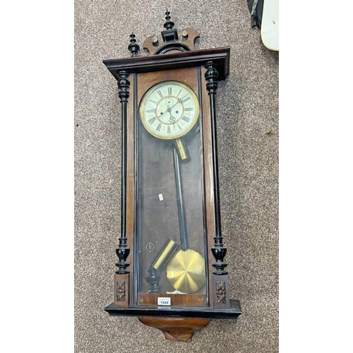 1370 - DOUBLE WEIGHT WALNUT VIENNA STYLE WALL CLOCK WITH GLAZED PANELS