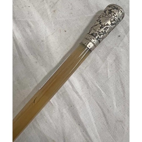 1374 - MIDDLE EASTERN WHITE METAL TIPPED HORN STICK, 81CM LONG