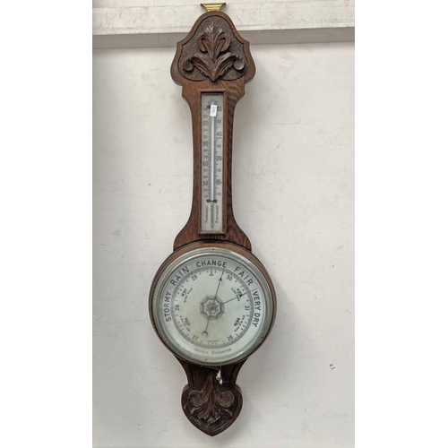 1388 - CARVED OAK ANEROID WALL BAROMETER