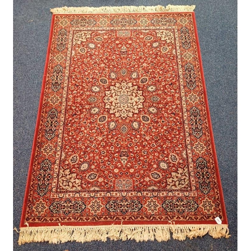 1443 - RED & WHITE SUPER KESHAM RUG WITH FLORAL & DIAMOND PATTERN THROUGHOUT, 198 X 141 CM