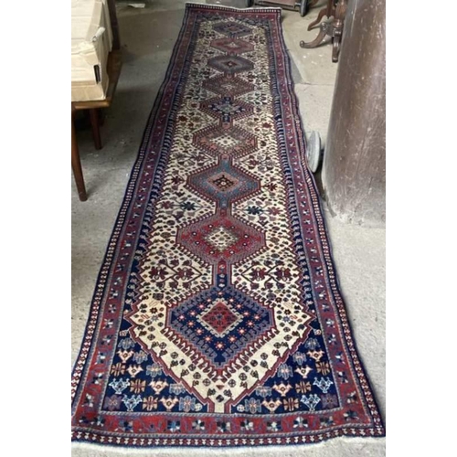 1452 - RED & BLUE MIDDLE EASTERN RUNNER, 83 X 380 CM