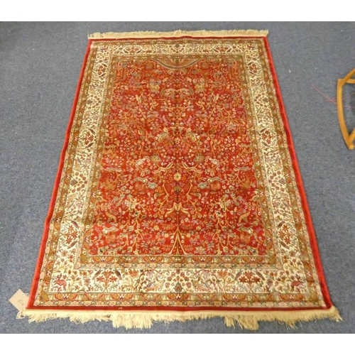 1459 - RICH RED GROUND FULL PILE CASHMERE RUG WITH ALL OVER TREE OF LIFE DESIGN AND A CREAM BORDER 190 X 13... 