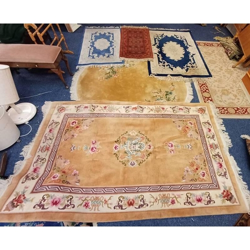 1460 - 5 FLORAL DECORATED RUGS, LARGEST: 245 X 152 CM