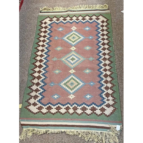 1461 - GREEN, PINK & BLUE MIDDLE EASTERN RUG, 146  X  97 CM