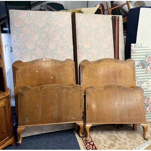 171 - PAIR OF EARLY 20TH CENTURY VONO SINGLE BED FRAMES WITH OAK AND WALNUT HEAD AND FOOTBOARDS