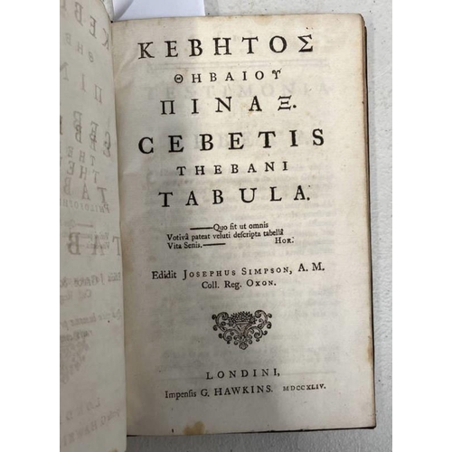 2113 - CEBETIS THEBANI PHILOSPHI PLATONICI, TABULA, GRAECE & LATINE BY JOSEPHUS SIMPSON, FULLY LEATHER BOUN... 