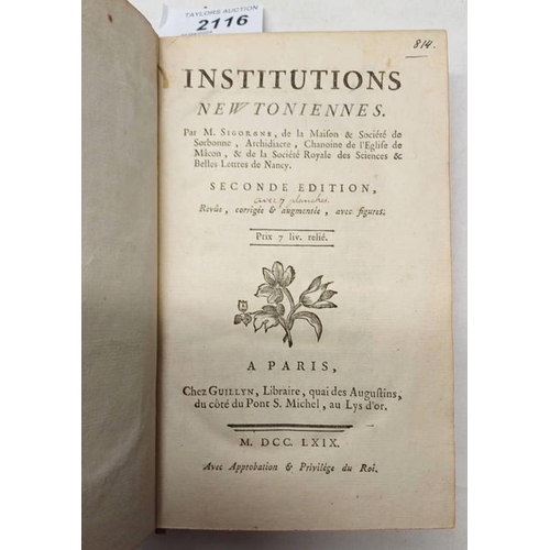 2116 - INSTITUTIONS NEWTONIENNES BY M. SIGORGNE, FULLY LEATHER BOUND - 1769