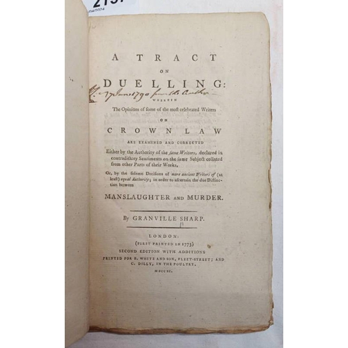 2157 - A TRAIT ON DUELLING BY GRANVILLE SHARP, PRESENTATION COPY FROM AUTHOR - 1790