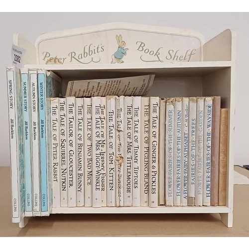 2382 - PETER RABBITS BOOK SHELF, WITH VARIOUS BEATRIX POTTER STORIES AND OTHER CHILDRENS BOOKS