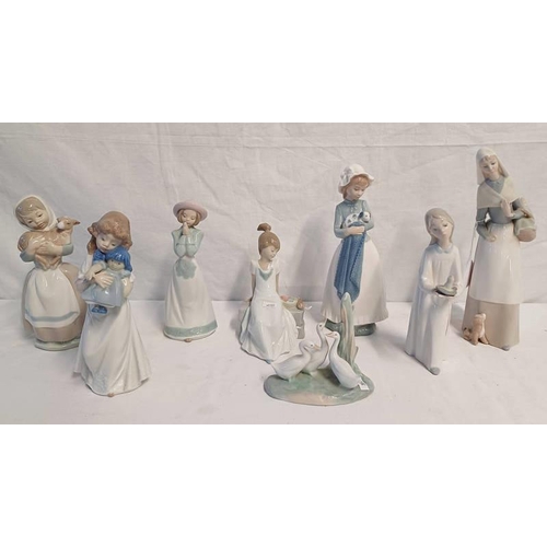 3062 - 2 LLADRO FIGURES - LADY WITH PUPPY, GIRL WITH CANDLE & 6 OTHER NAO FIGURES