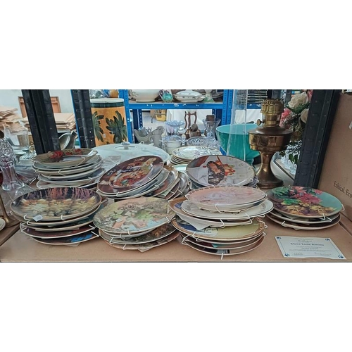3073 - LARGE SELECTION OF PORCELAIN PLATES, VARIOUS TEAWARE ON 2 SHELVES
