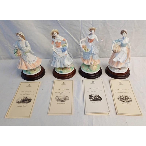 3076 - 4 ROYAL WORCESTER FIGURES TO INCLUDE FRUIT PICKING, BAKERS FIGURES, MARKET DAY & GOOSE GIRL, ALL BOX... 