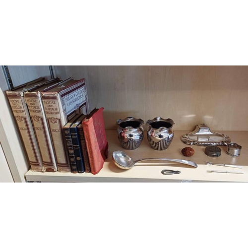 3101 - POSSIBLY NORWEGIAN SILVER PLATED WARE INKWELL STAND , 2 SILVER PLATED POTS, SILVER PLATED LADLE SILV... 