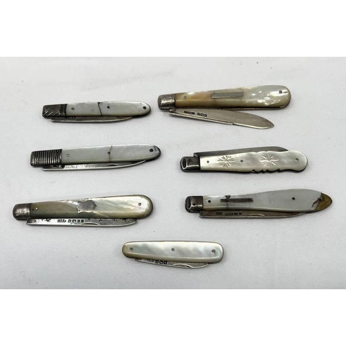 3106 - SEVEN  MOTHER OF PEARL HANDLED APPLE KNIVES