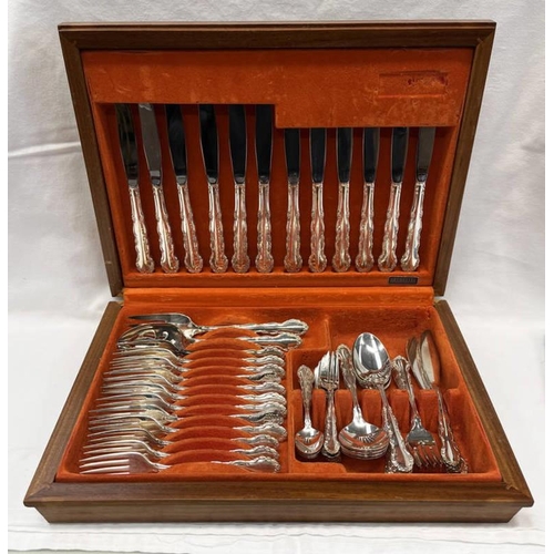 3108 - TEAK CASED CANTEEN OF SILVER PLATED CUTLERY, 6 PLACE SETTING BY W. RODGERS PLUS SERVER