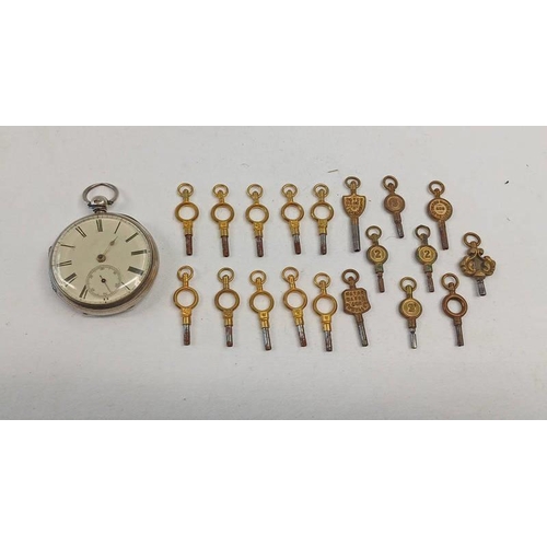 3122 - SILVER OPENFACE POCKETWATCH & LARGE SELECTION OF VARIOUS POCKETWATCH KEYS