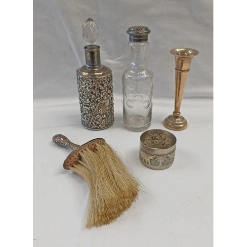 3128 - SILVER MOUNTED GLASS SCENT BOTTLE, SILVER SPILL VASE, ETC