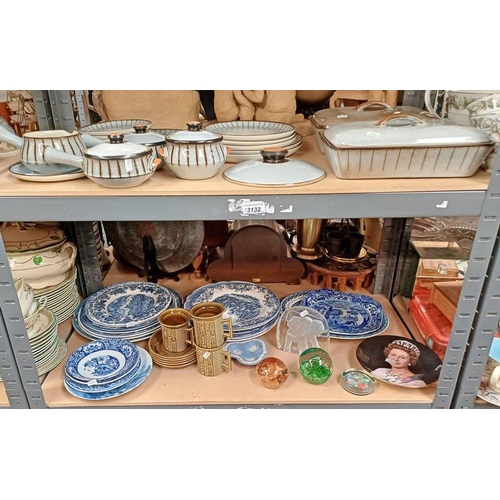 3132 - DENBY POTTERY DINNER SERVICE, SELECTION BLUE & WHITE PLATES, CAITHNESS GLASS PAPER WEIGHT ETC OVER 2... 