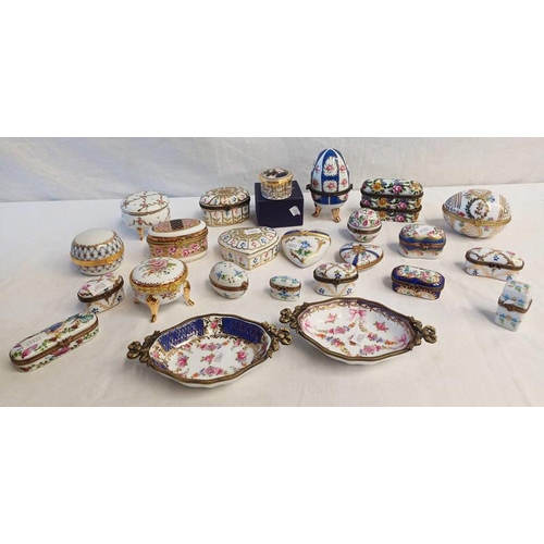 3143 - EXCELLENT SELECTION OF PAINTED PORCELAIN BOXES TO INCLUDE LIMOGES EGG BOXES, LIMOGES HEART BOXES, RO... 