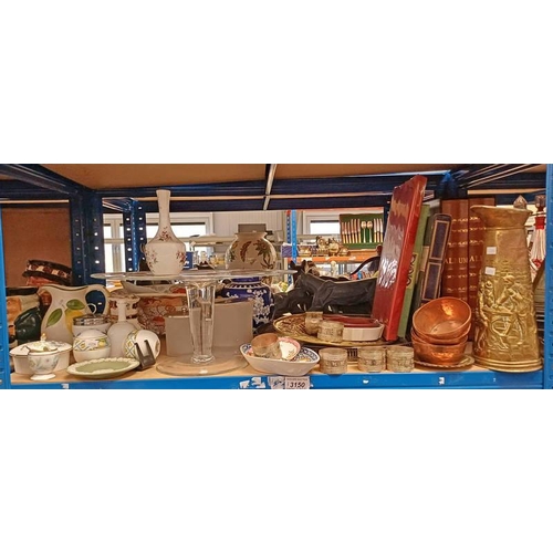 3150 - LARGE GLASS STAND, VARIOUS ALBUMS, VARIOUS COPPER & BRASSWARE, SILVER PLATED WARE, AYNSLEY, WEDGWOOD... 