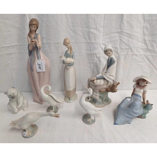 3187 - 6 LLADRO FIGURES TO INCLUDE LADY WITH GOAT, POLAR BEAR, DUCKS, ETC & 2 OTHER NAO FIGURES