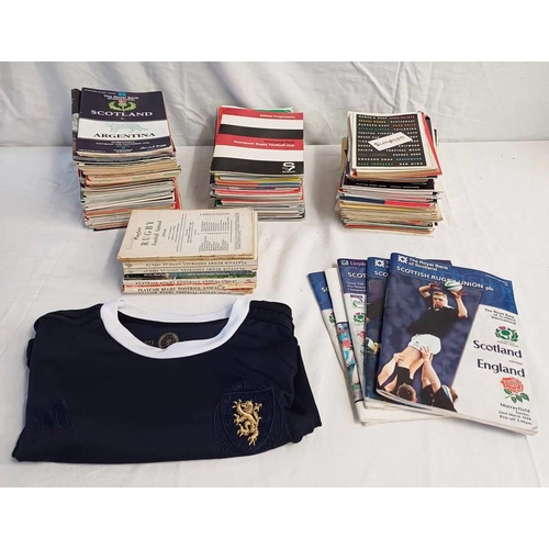 3216A - LARGE SELECTION OF RUGBY PROGRAMMES - SCOTLAND, WALES, ENGLAND, ETC, SCOTLAND COMMEMORATIVE STRIP