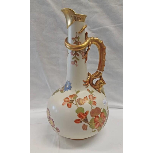 3225 - ROYAL WORCESTER BLUSH IVORY GLOBULAR JUG WITH DRAGON HANDLE, NO.1015 - 32CM TALL