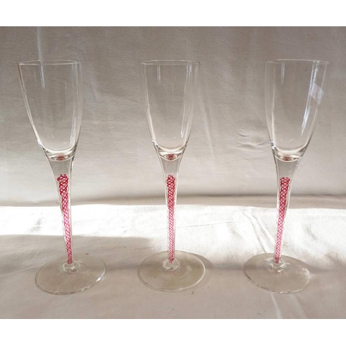 3321 - 3  19TH CENTURY GLASSES WITH RED TWIST DECORATION