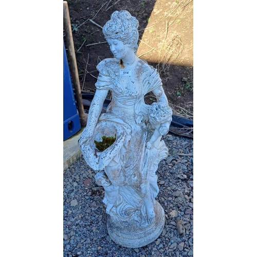 514 - RECONSTITUTED STONE GARDEN FIGURE OF MOTHER WITH CHILDREN. 84 CM TALL