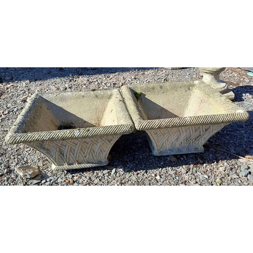 516 - PAIR OF RECONSTITUTED STONE GARDEN PLANTERS. 44 CM WIDE