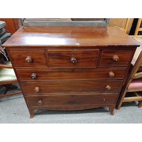 524 - 19TH CENTURY INLAID MAHOGANY SECRETAIRE CHEST WITH CENTRALLY SET FALL FRONT DRAWER OPENING TO FITTED... 