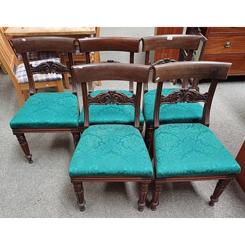 530 - SET OF 5 19TH CENTURY MAHOGANY DINING CHAIRS ON REEDED SUPPORTS