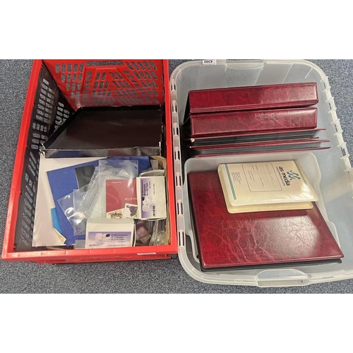 6092 - STAMP & COIN COLLECTING EMPHEMERA TO INCLUDE ALBUMS, COIN CAPSULES ETC IN 2 BOXES