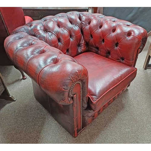 78 - OX-BLOOD RED LEATHER CHESTERFIELD ARMCHAIR