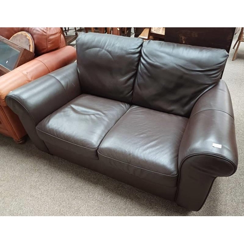 85 - BROWN LEATHER 2 SEATER SETTEE