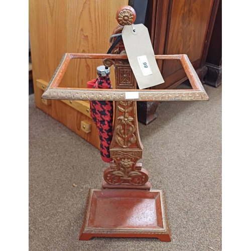 86 - PAINTED RED & GILT CAST IRON STICK STAND. 60 CM TALL