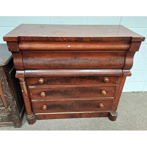 88 - 19TH CENTURY MAHOGANY OGEE CHEST WITH 1 DEEP DRAWER OVER 3 LONG DRAWERS & LONG SHALLOW DRAWER ABOVE ... 
