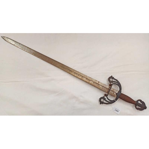 1343 - SPANISH 15TH CENTURY STYLE SWORD, 84 CM LONG BLADE