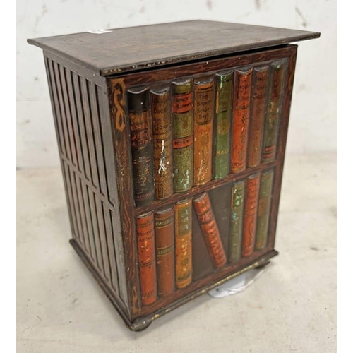 1571 - HUNTLEY & PALMER BOOKCASE BISCUIT TIN C1905, 16CM TALL