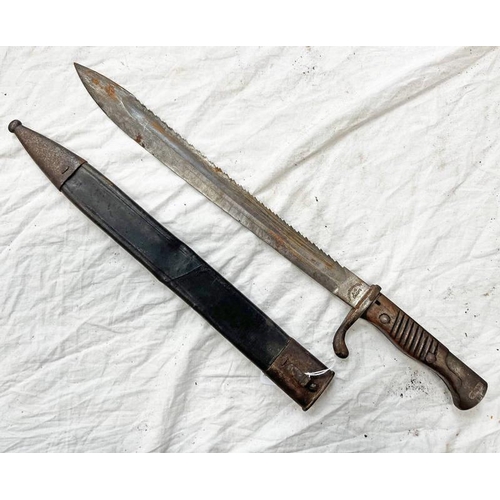 1574 - GERMAN SAW BACK BUTCHER BAYONET BY DEUTSCHE MASCHINENFATRIK A-G DUISBERG WITH 36.5CM LONG SAW BACK B... 