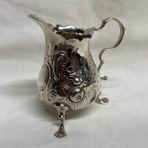 248 - GEORGE II SILVER CREAM JUG ON 3 PAD FEET LONDON 1741 - 8CM TALL, 85G