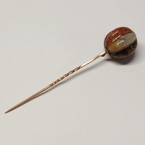 264 - GOLD PLATED AGATE BALL STICK PIN