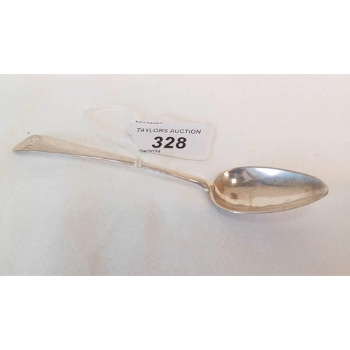 328 - 19TH CENTURY SCOTTISH PROVINCIAL SILVER TEA SPOON BY JAMES ORR, GREEENOCK, CIRCA 1810