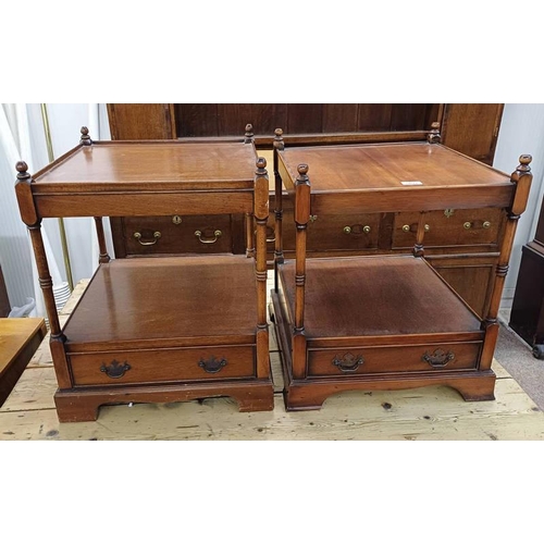 5011 - PAIR OF 19TH CENTURY STYLE MAHOGANY LAMP TABLES WITH SINGLE DRAWER TO BASE, 59CM TALL X 46CM WIDE