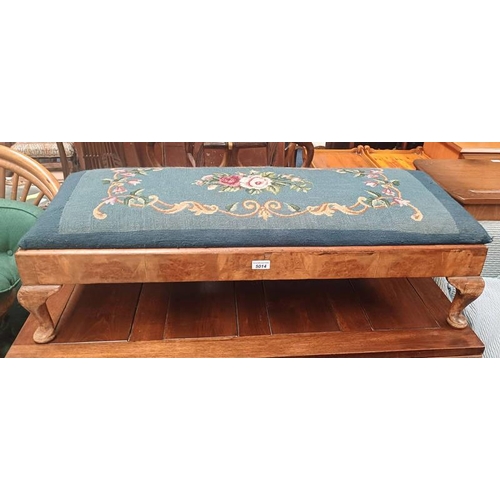 5014 - WALNUT RECTANGULAR FOOTSTOOL WITH FLORAL TAPESTRY TOP ON SHORT QUEEN ANNE SUPPORTS