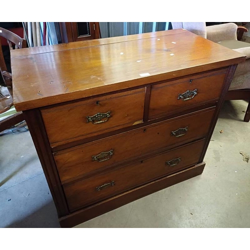 5020 - 19TH CENTURY MAHOGANY CHEST OF 2 SHORT OVER 2 LONG DRAWERS ON PLINTH BASE, 97CM TALL X 85CM WIDE