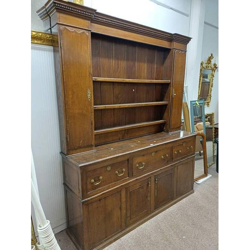 5021 - 19TH CENTURY OAK DRESSER WITH SHELF BACK WITH 2 PANEL DOORS OVER BASE WITH 1 SHORT & 1 LONG DRAWER W... 