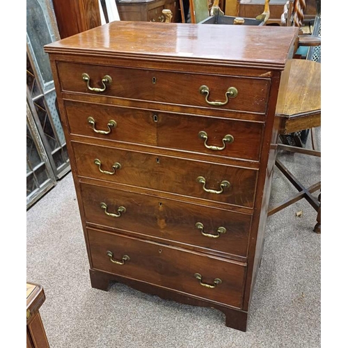 5022 - LATE 19TH CENTURY MAHOGANY CHEST OF 5 GRADUATED DRAWERS, 103CM TALL X 69CM WIDE